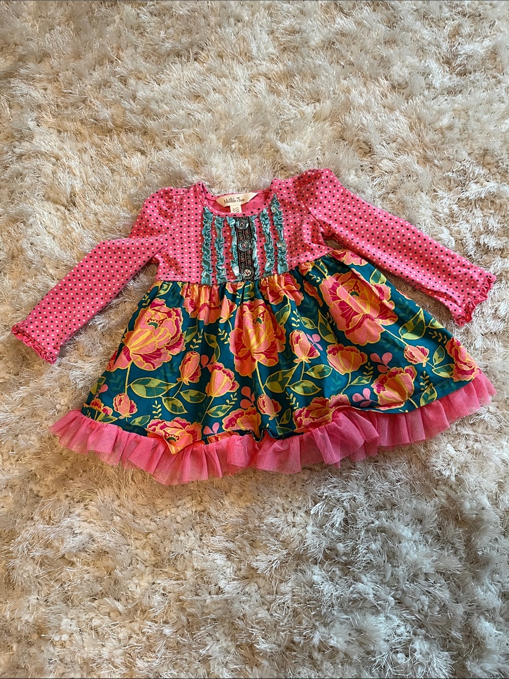 Matilda Jane Little Missy Polka Dot Floral Dress Size 3-6 M Once Upon a Time